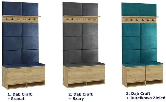 Garderoba z welurowymi panelami ściennymi dąb craft + butelkowa zieleń - Somena 4X