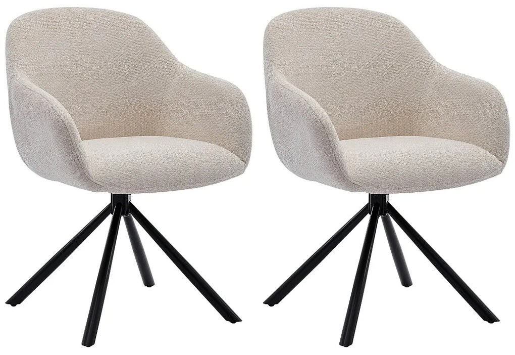 Zestaw 2 krzeseł z podłokietnikami z teksturowanej tkaniny i czarnego metalu - Kremowy - CILIENO