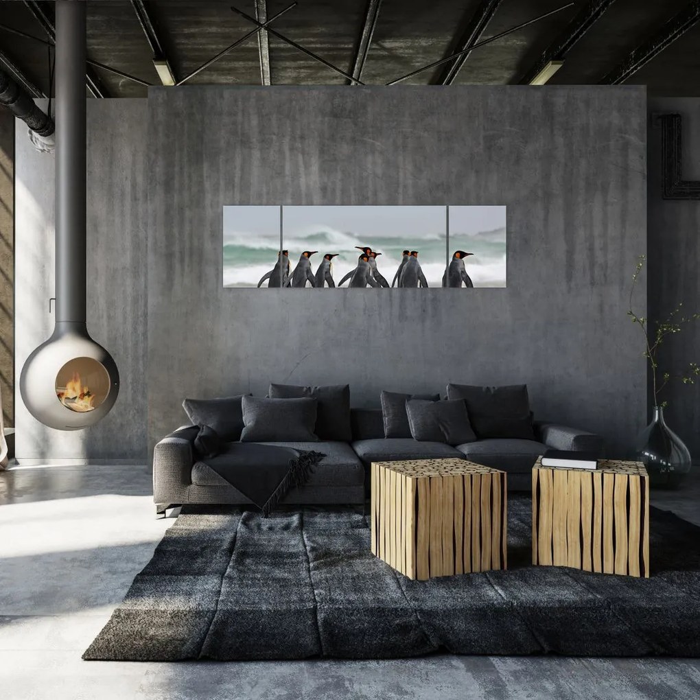 Obraz pingwinów nad oceanem (170x50 cm)
