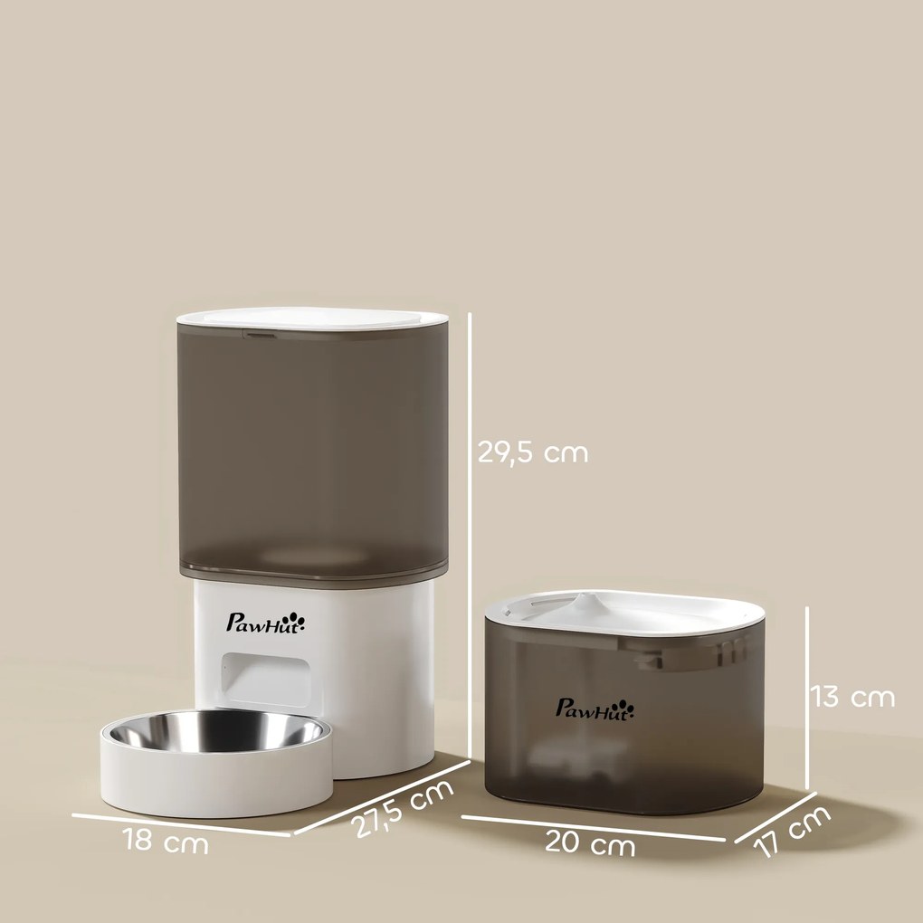 PawHut Automatyczny dozownik karmy 3 L i poidełko 2,5 L dla małych psów i kotów Biały