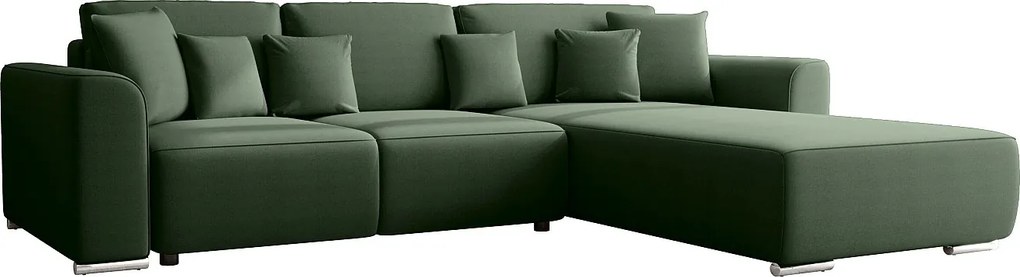 Kanapa narożna rozkładana i dwustronna z tkaniny w kolorze ciemnozielonym MELTANA