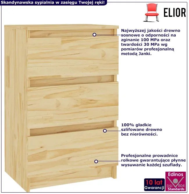 Sosnowa Komoda Z 3 Szufladami W Stylu Skandynawskim N7-W48