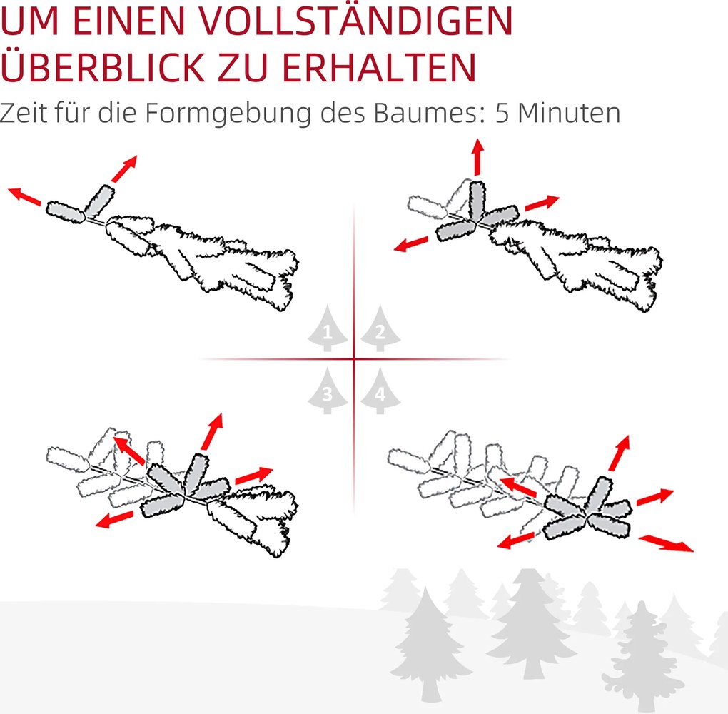 HOMCOM Sztuczna choinka, 86 gałązek, 50 ciepłobiałych LED, szronione końcówki, ognioodporna, 0,6 m | Aosom PL