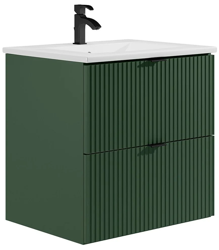 Wisząca szafka pod umywalkę prążkowana  - Matowa zieleń - 60 cm - ZEVINI