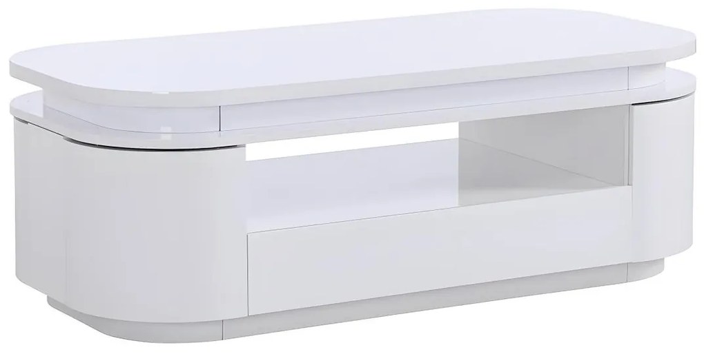 Ława 4-drzwiowa z 1 szufladą i oświetleniem LED – MDF – kolor biały lakierowany - VANDANA