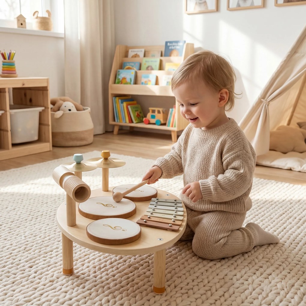 AIYAPLAY Zestaw Instrumentów Muzycznych 4-w-1 dla Dzieci z Bębnami, Ksylofonem i Perkusją – Montessori Zabawka Edukacyjna dla Dzieci od 2 Lat | Aosom PL