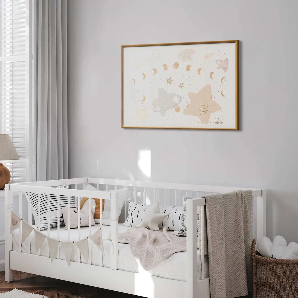 Plakat Księżyc i gwiazdy 90x60 cm z ramą złotą z marginesem ARTGEIST B