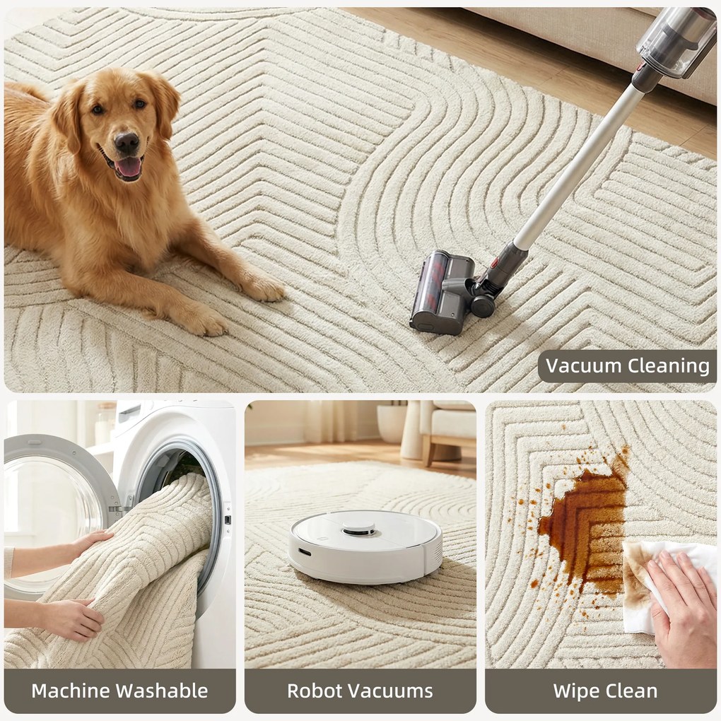 HOMCOM Maszynowo tkany dywan, wysokość 15 mm, wszechstronny, antypoślizgowy, kremowy