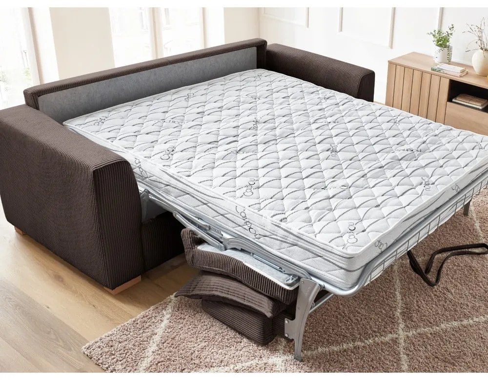 Brązowa sztruksowa rozkładana sofa 225 cm Augustin – Bobochic Paris