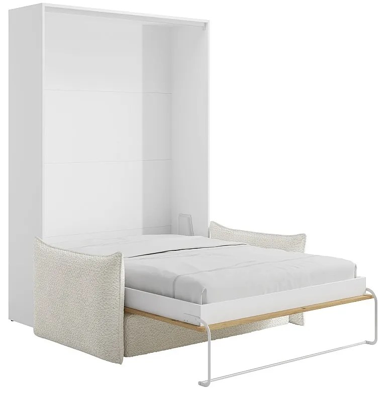 Łóżko chowane w szafie   140 x 200 cm - Otwierane ręcznie w pionie - Kolory: Naturalny i biały + Kanapa - BEGANIO