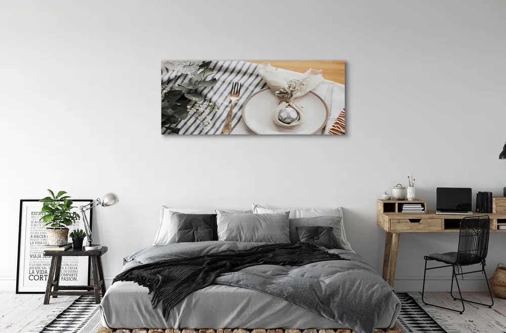 Duży obraz na płótnie Talerz z Kwiatami i Jajkiem