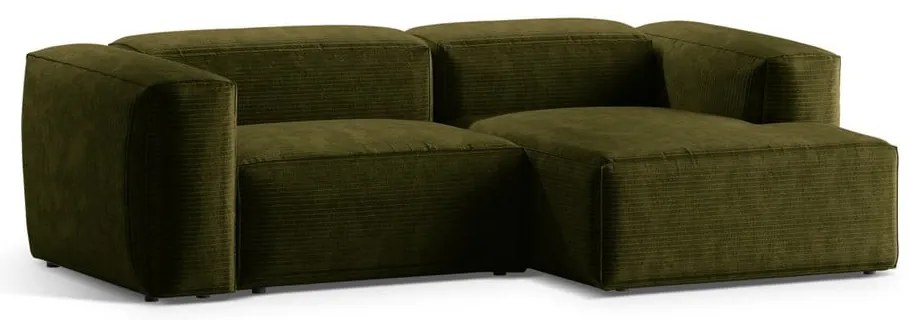 Zielony sztruksowy narożnik (prawostronny/z szezlongiem) Bergamo – Cosmopolitan Design