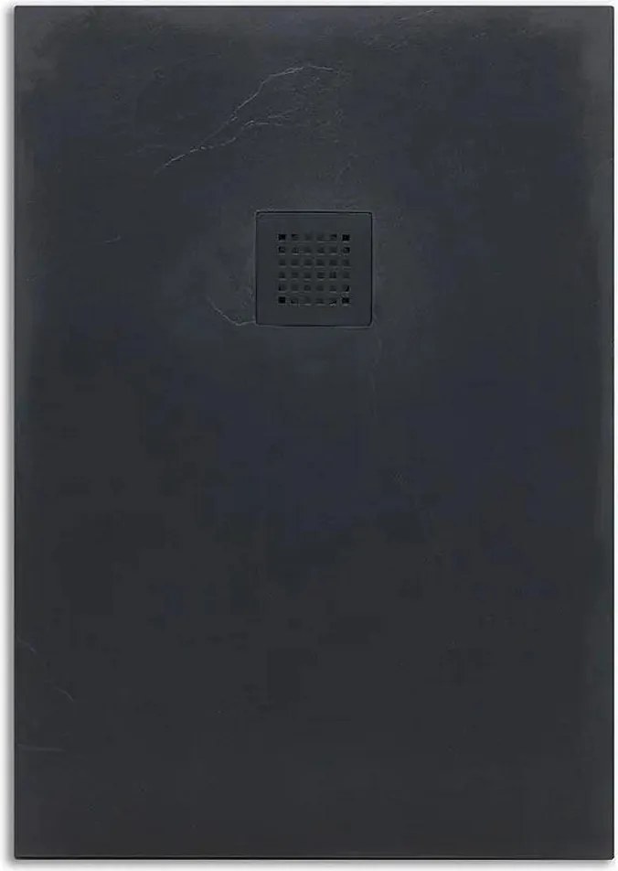 Brodzik prostokątny cienki "Milano" z czarnej żywicy z efektem kamienia, antypoślizgowy, 80x120h cm