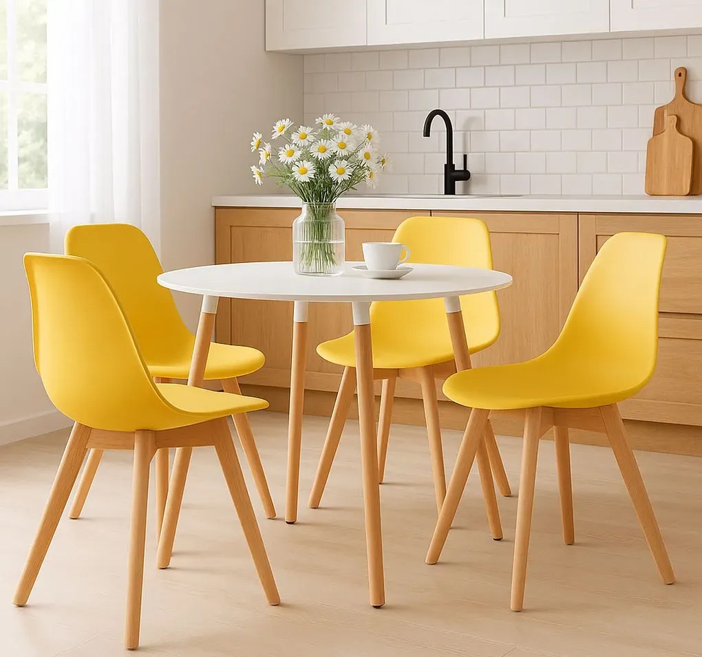 Musztardowe krzesło na drewnianych nogach H0-F18