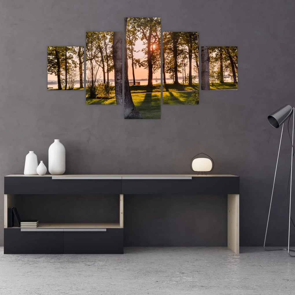 Obraz drzew nad jeziorem (125x70 cm)