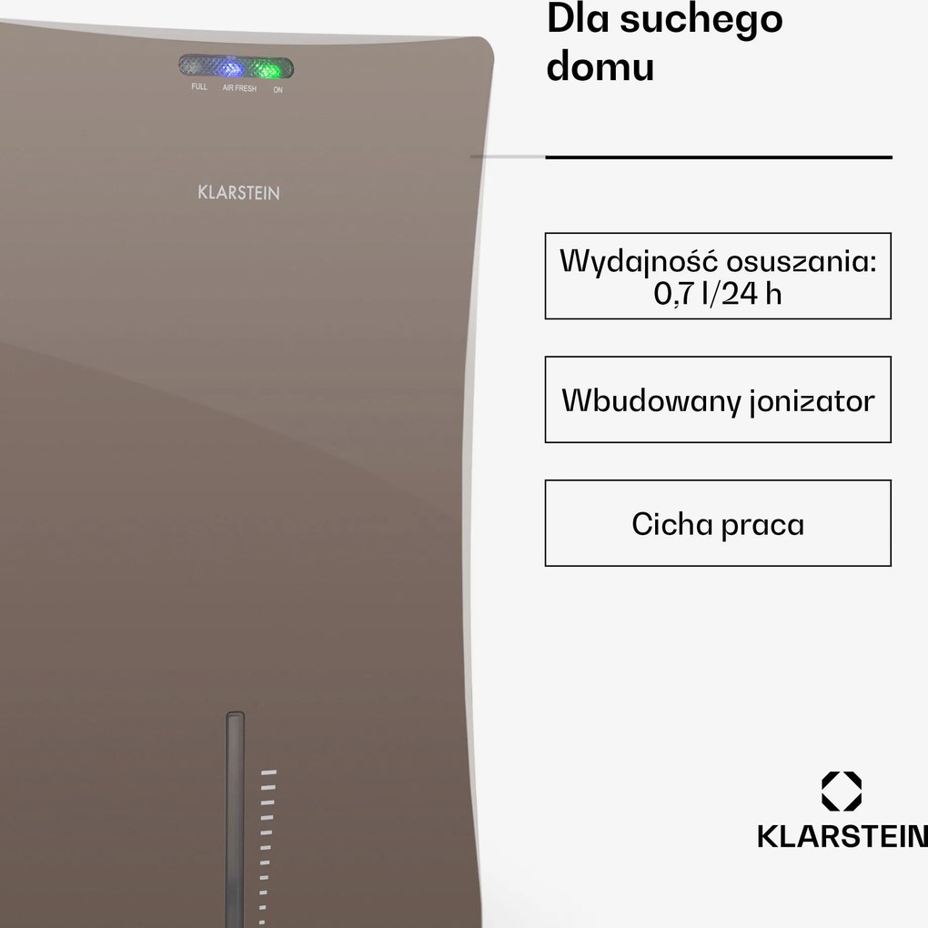 Klarstein Drybest 0,7L/24h 2L Mały Osuszacz powietrza Jasnobrązowy