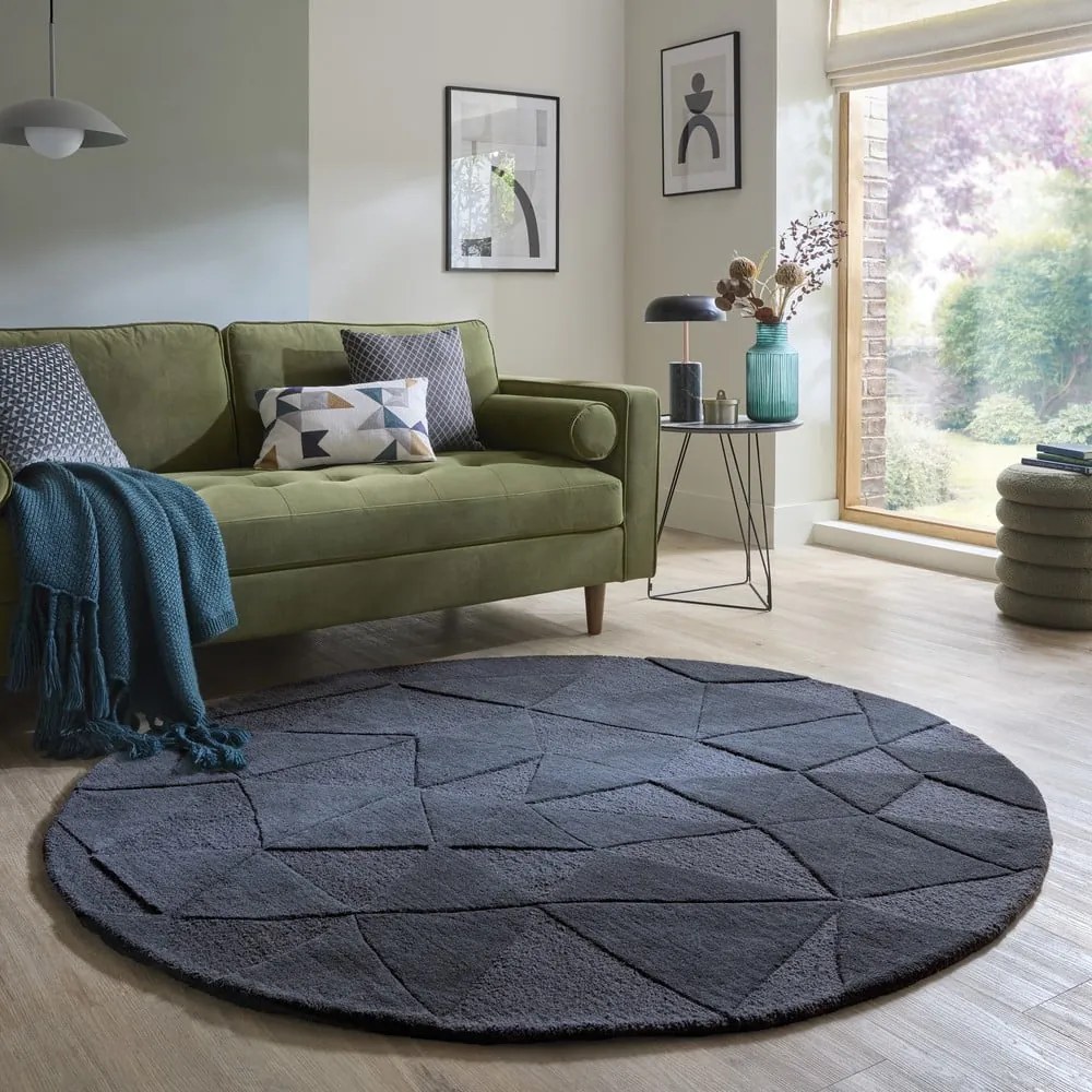 Antracytowy wełniany okrągły dywan tkany ręcznie ø 160 cm Shard Charcoal – Flair Rugs