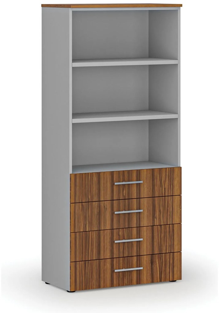 Szafa biurowa z szufladami PRIMO GRAY, 800 x 420 x 1781 mm, szary/orzech