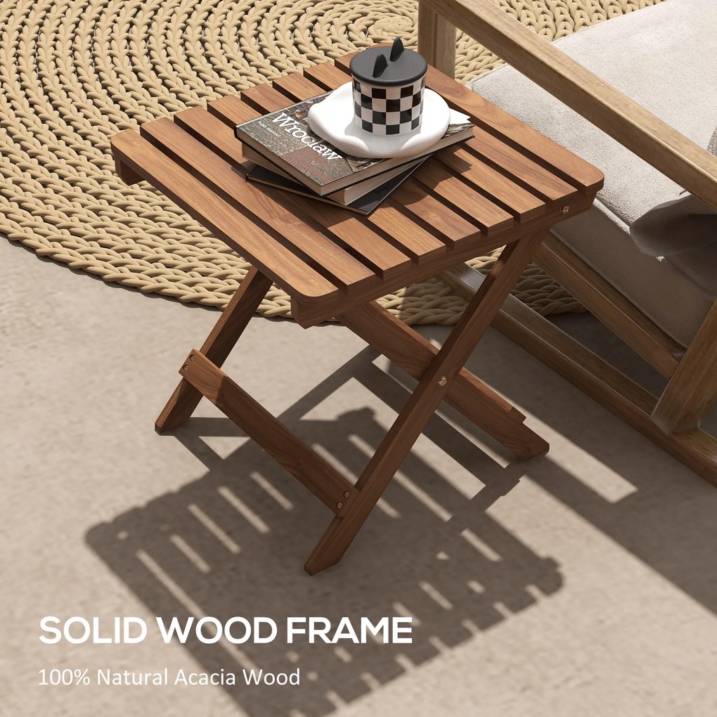 Outsunny Składane stoliki boczne ogrodowe, zestaw 2 szt., drewno tekowe, 45x45x45cm | Aosom PL