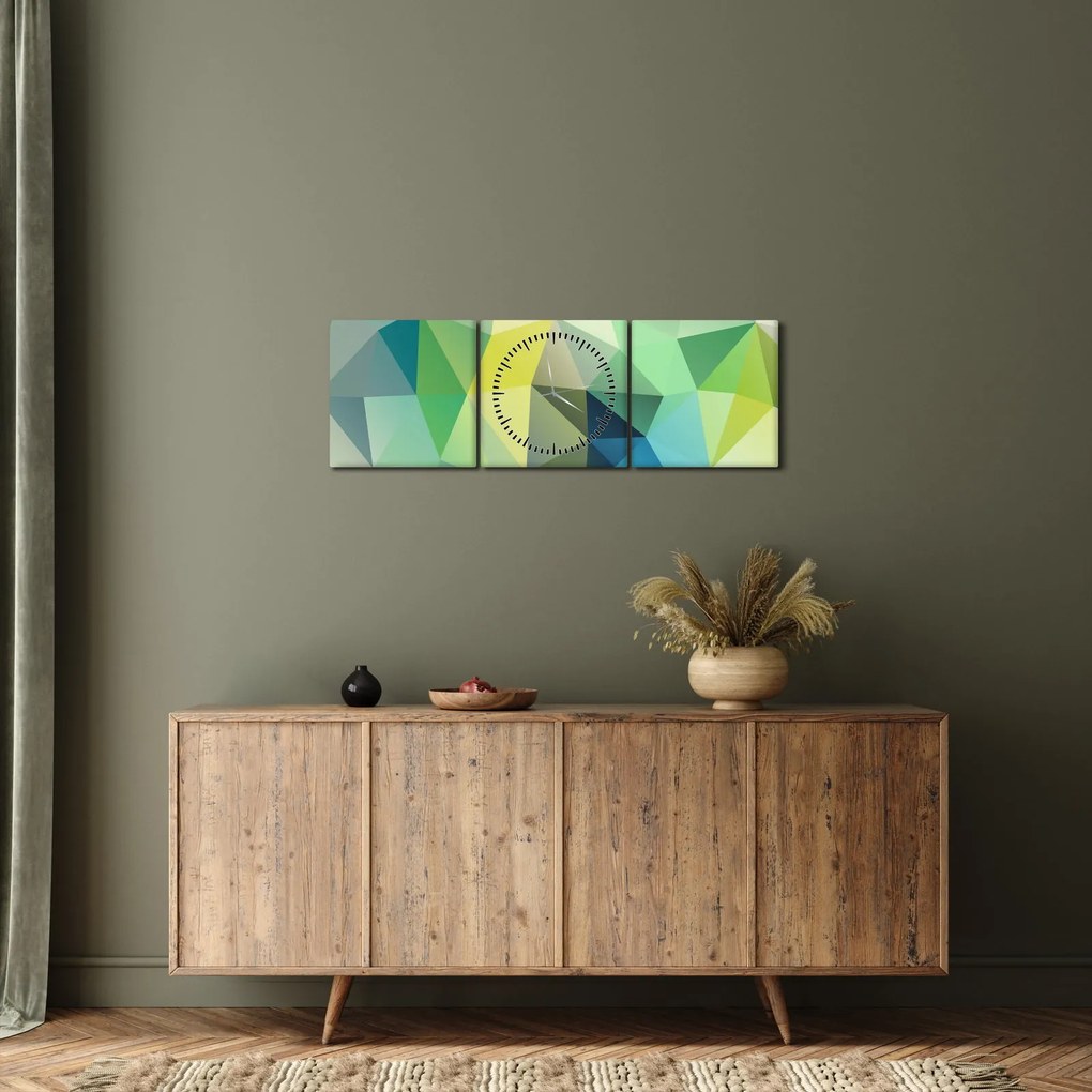 Obraz abstrakcji geometrycznej (z zegarem) (90x30 cm)