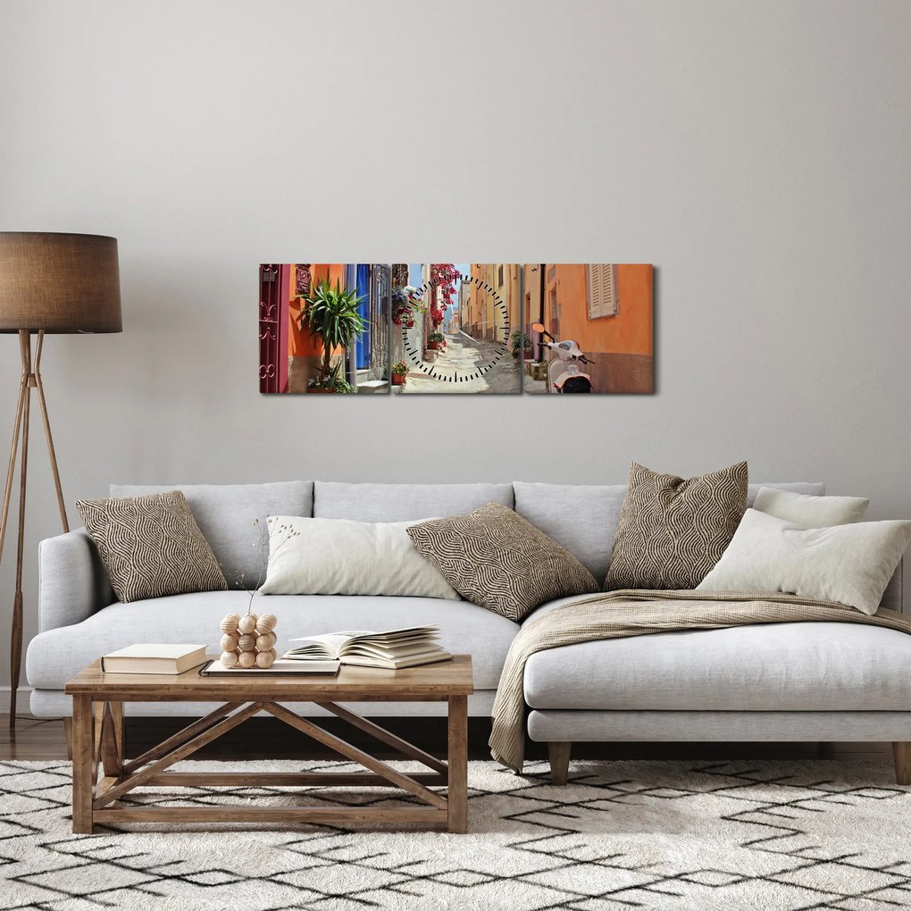 Obraz ulicy Sardynii (z zegarem) (90x30 cm)