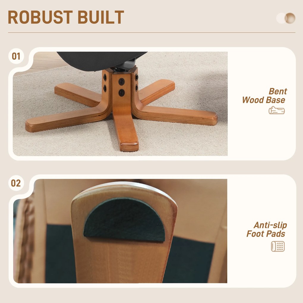 HOMCOM Fotel Wypoczynkowy z Podnóżkiem, Funkcja Leżenia, Pokrycie ze Skóry Ekologicznej, do 150 kg, 71 x 84 x 102 cm, Czarny