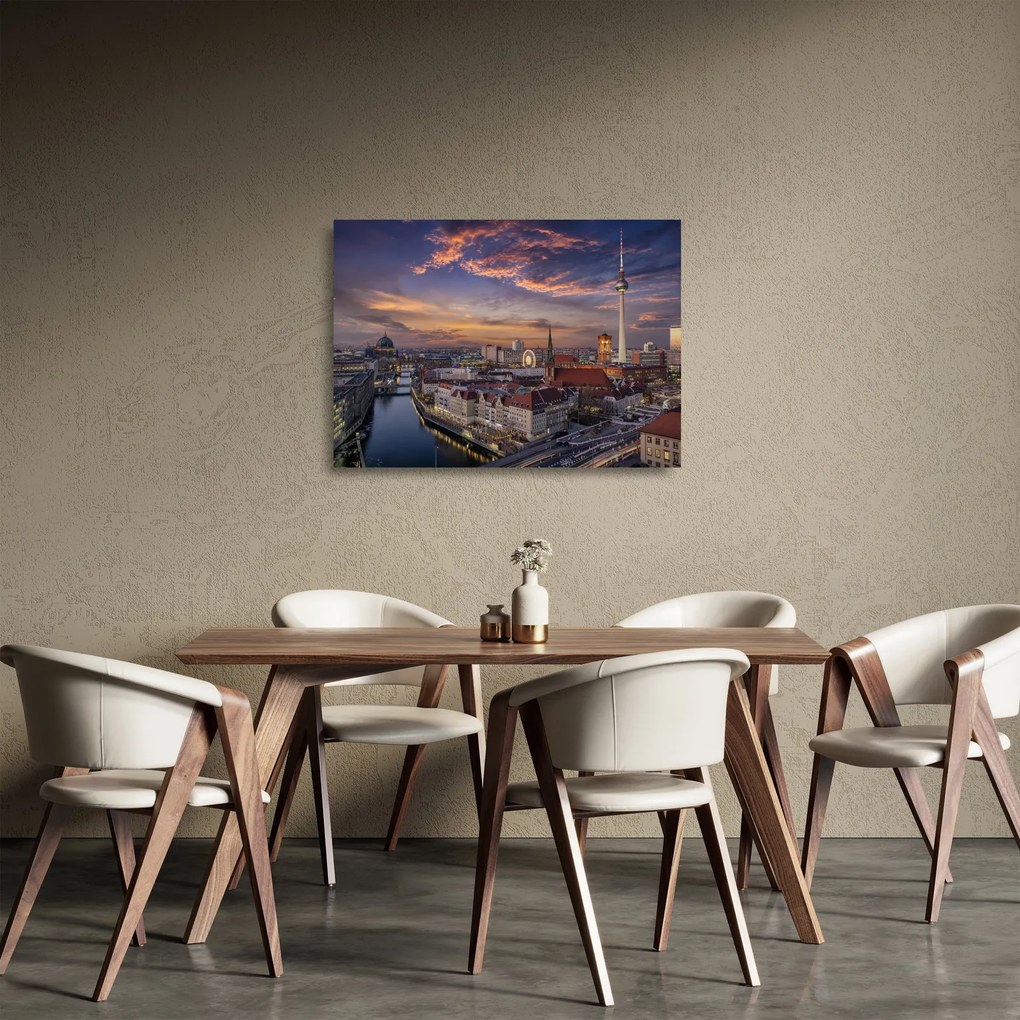 Obraz na szkle - Zachód słońca nad Berlinem (70x50 cm)