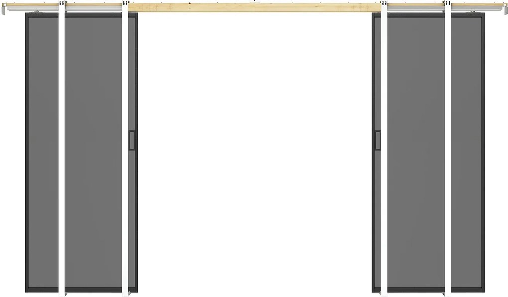 Drzwi przesuwne podwójne chowane w ścianie - aluminium i dymione szkło hartowane - 2 x wys. 205 x szer. 93 cm - LINCI II