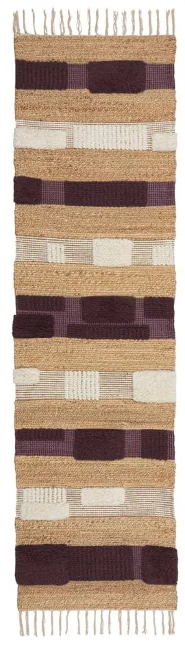 Fioletowo-naturalny chodnik z mieszanki juty tkany ręcznie 60x230 cm Medina Blocks – Flair Rugs