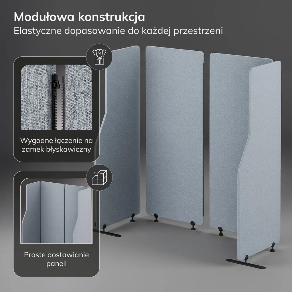 Parawan akustyczny Sadie, kolor Moon Dust, rozmiar 240/145 cm