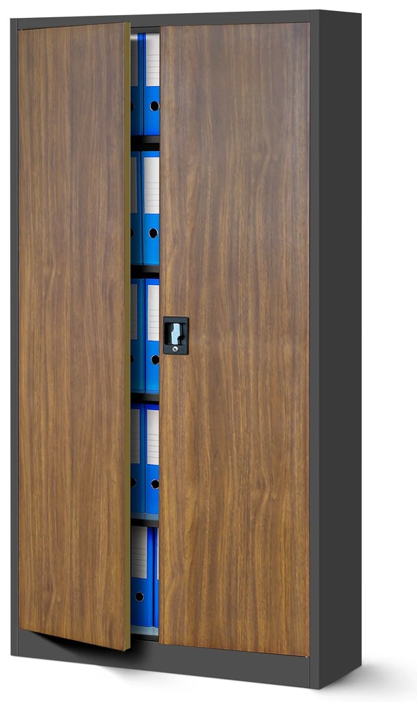 Zestaw 4x biurowa szafa metalowa JAN H, 900 x 1950 x 400 mm, Eco Design: antracytowa/ orzech
