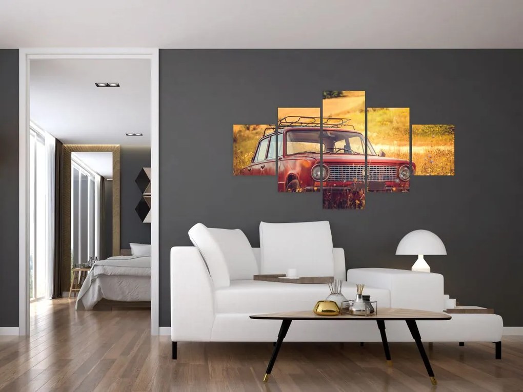 Obraz samochodu na polu (125x70 cm)