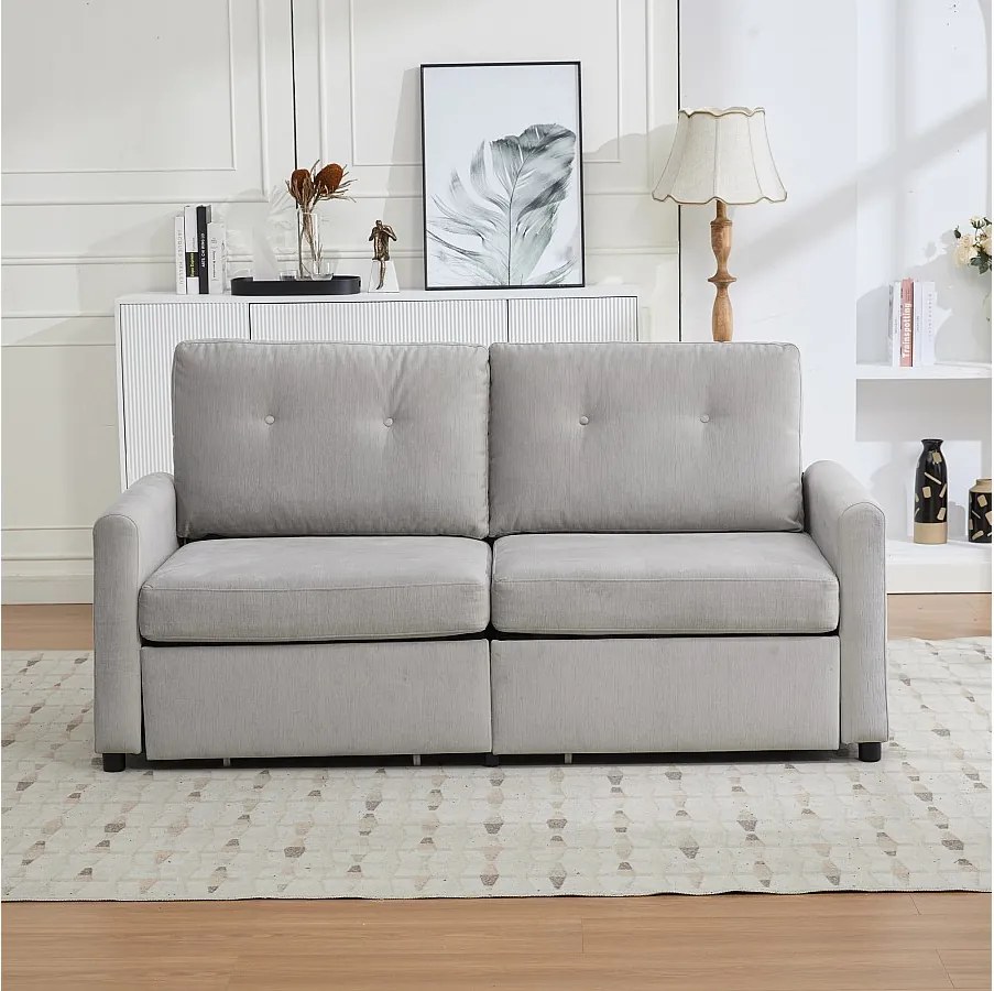 Sofa 2-osobowa z jasnoszarej tkaniny z 2 szufladami do przechowywania - Styl nowoczesny