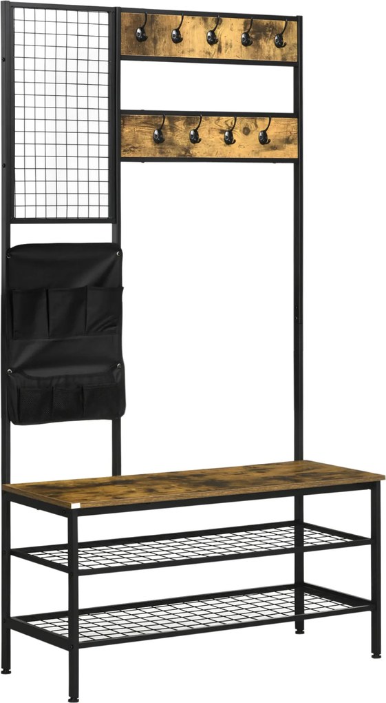 HOMCOM Wieszak na ubrania z półką na buty i hakami Stalowy design Rustykalny brąz Praktyczny i stylowy | Aosom PL
