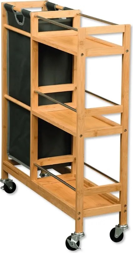 Kesper 24857 Regał na kółkach z koszem na butelki, bambus, 78 x 20 x 68 cm