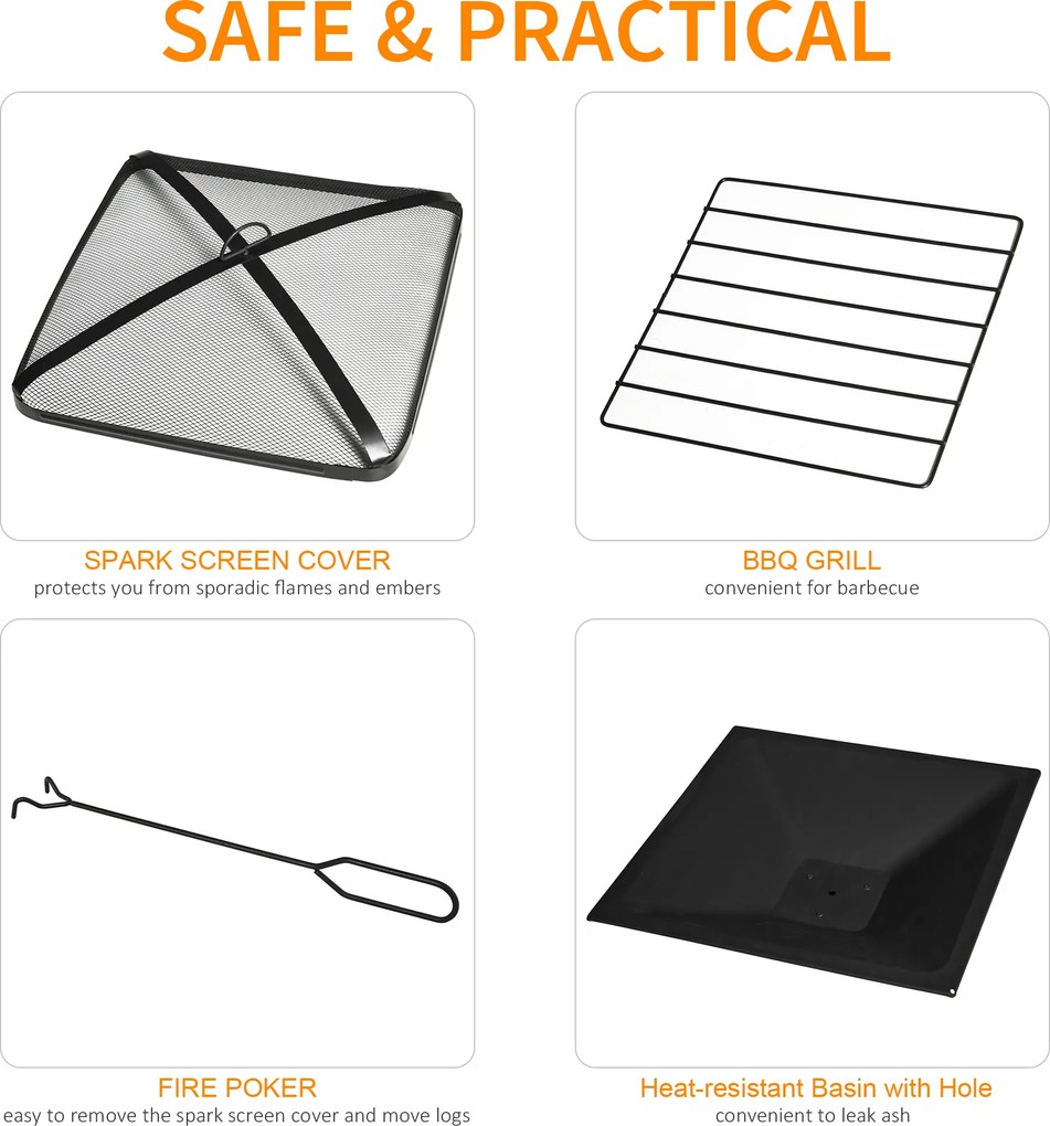 Outsunny Misa Paleniskowa 3w1 z Rusztem Grillowym i Ochroną Przed Iskrami Stalowa Czarna Idealna do Ogrodu | Aosom PL