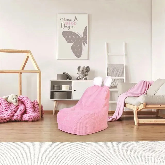 Różowe siedzisko dziecięce z pomponami F2-T49