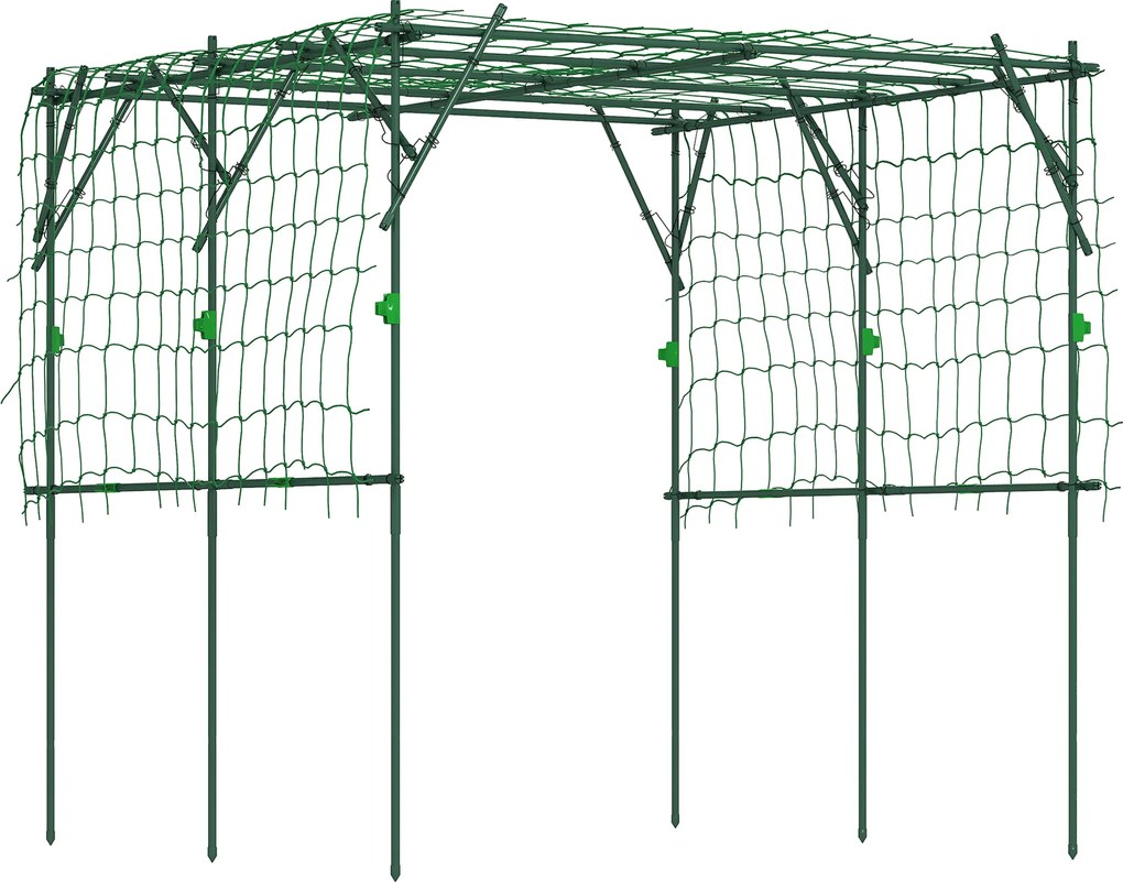 Outsunny Ranking z odpornego na rdzę stali do montażu, wspornik dla pnących roślin, Aeroż 223 x 223 x 223 cm, Łuk na róże Zielony