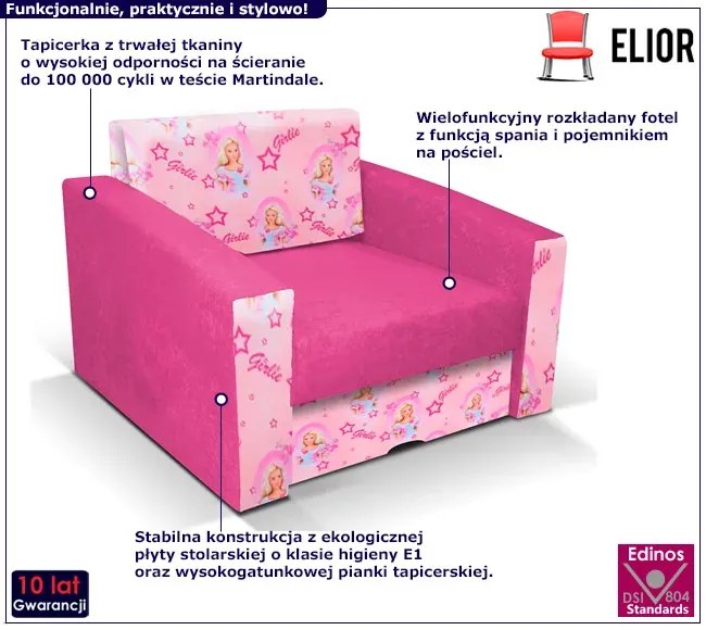 Różowy rozkładany fotel amerykanka girlie K4-Z21