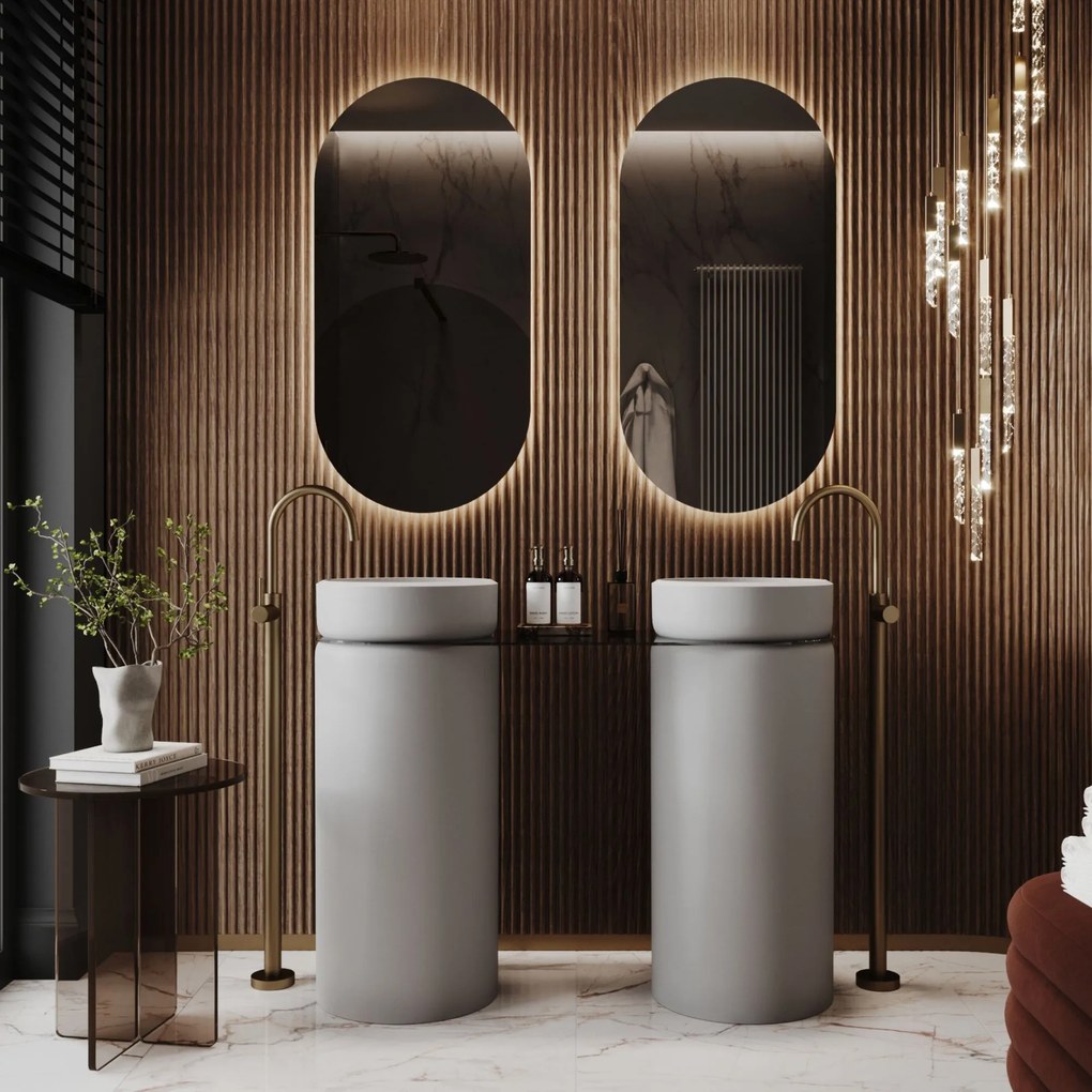 Lustro owalne symetryczne bezramowe z podświetleniem PLATAN LED | Różne rozmiary | Różne kolory szkła : Kolor tafli szkła - Grafit, Rozmiar - 70 x 130 cm