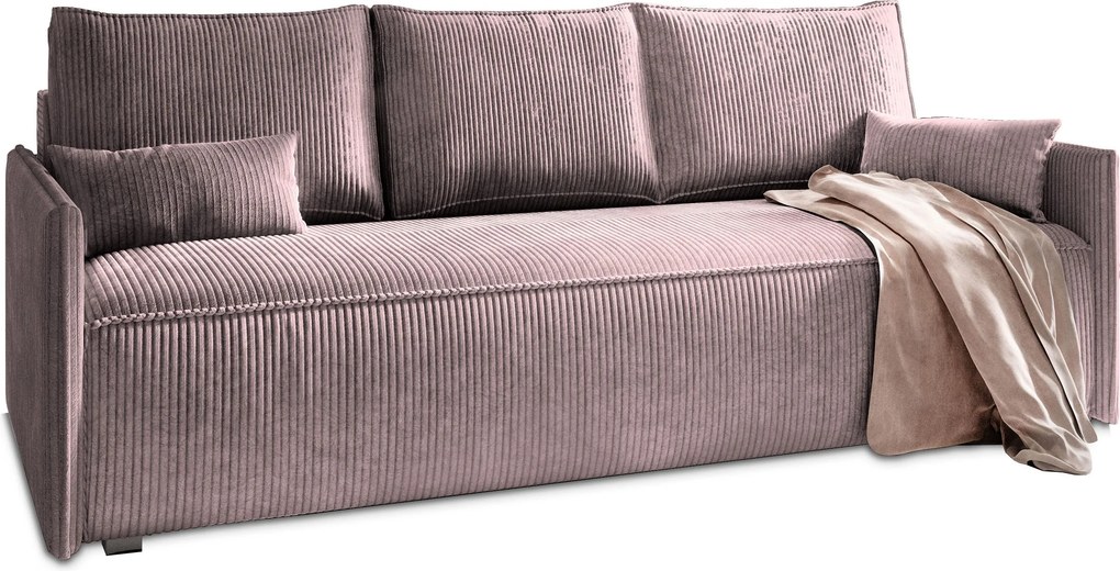 Masseno Sofa MESTOR z funkcją spania i pojemnikiem na pościel, Rozkładana sofa - Wrzosowy, POSO 130