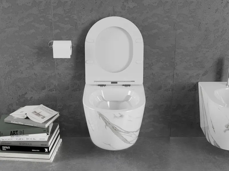 Mexen Lena miska wc Rimless z deską wolnoopadającą slim, duroplast, biała kamień - 30224094