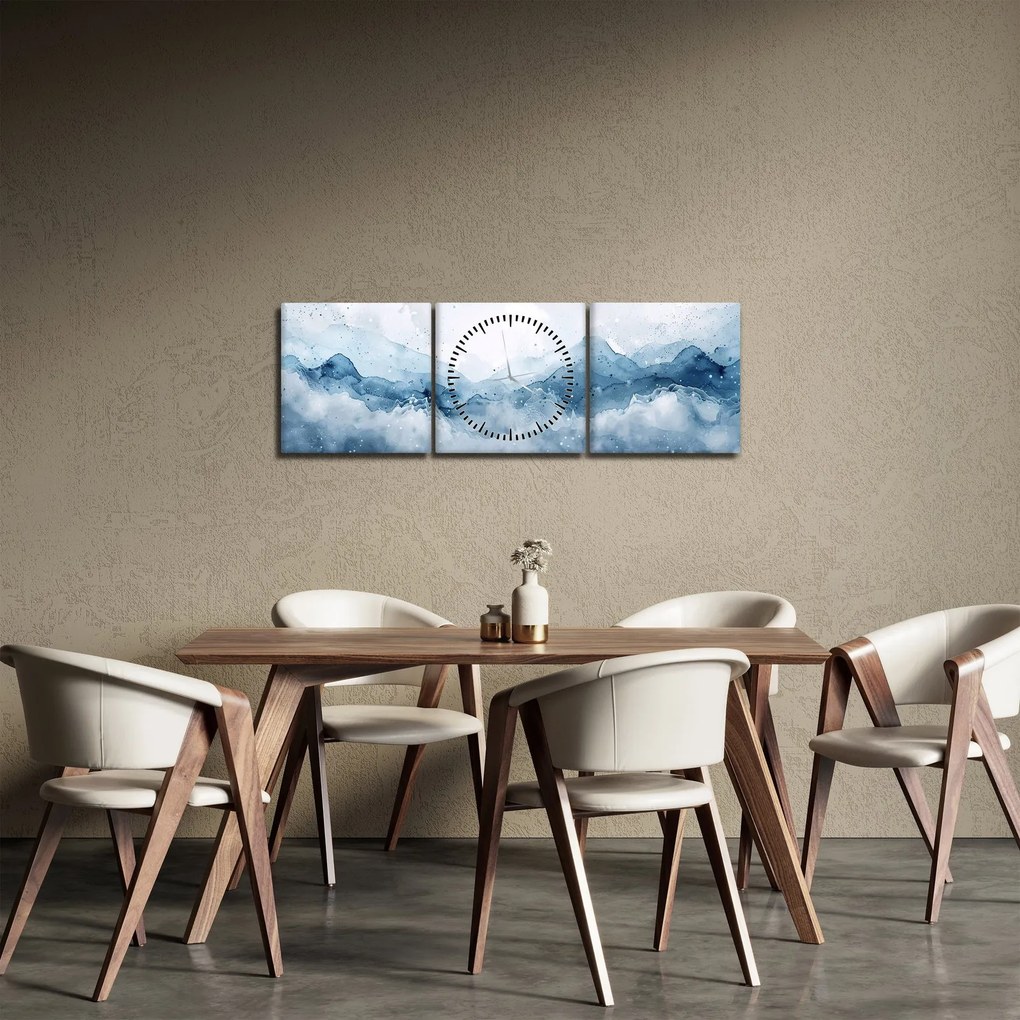 Obraz - Chmury i fale, akwarela (z zegarem) (90x30 cm)