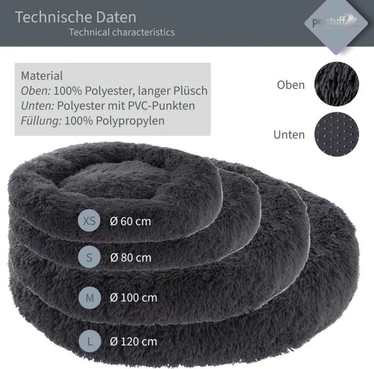 Petstuff Legowisko dla psa, okrągłe, ciemnoszare, 60 cm
