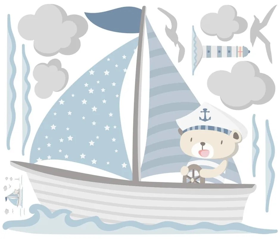 Niebieskie dziecięce naklejki ścienne Ambiance Captain Teddy
