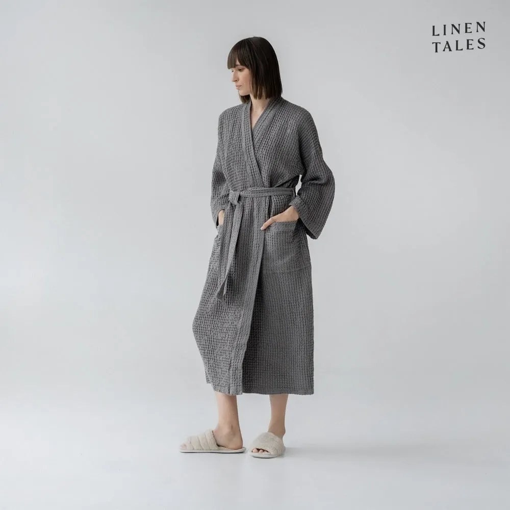 Ciemnoszary szlafrok w rozmiarze L/XL Honeycomb – Linen Tales