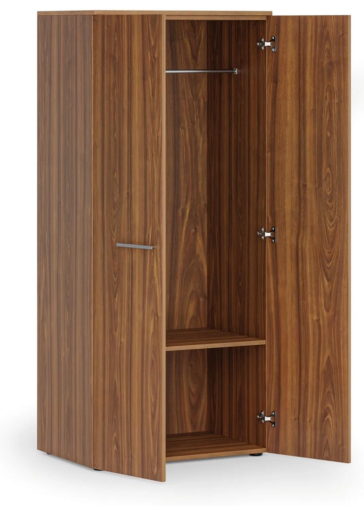 Szafa ubraniowa biurowa PRIMO WOOD, 1 półka, drążek do szafy, 800 x 500 x 1781 mm, orzech