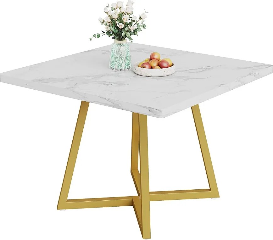 Stół jadalny dla 4 osób, styl nowoczesny, solidna metalowa rama, stół kuchenny do jadalni 80 x 80 x 75 cm (biały i złoty)