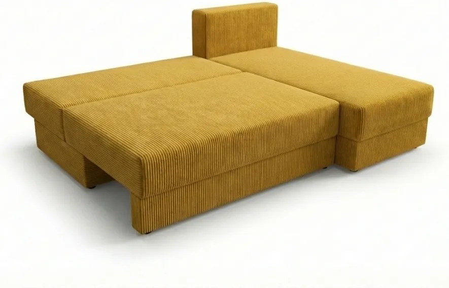 Rozkładana narożna sofa TAVERO SLIM 201x140 cm, musztardowa, uniwersalna