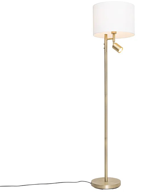 Lampa podłogowa brązowa z białym abażurem i lampką do czytania - Jelena Nowoczesny Oswietlenie wewnetrzne
